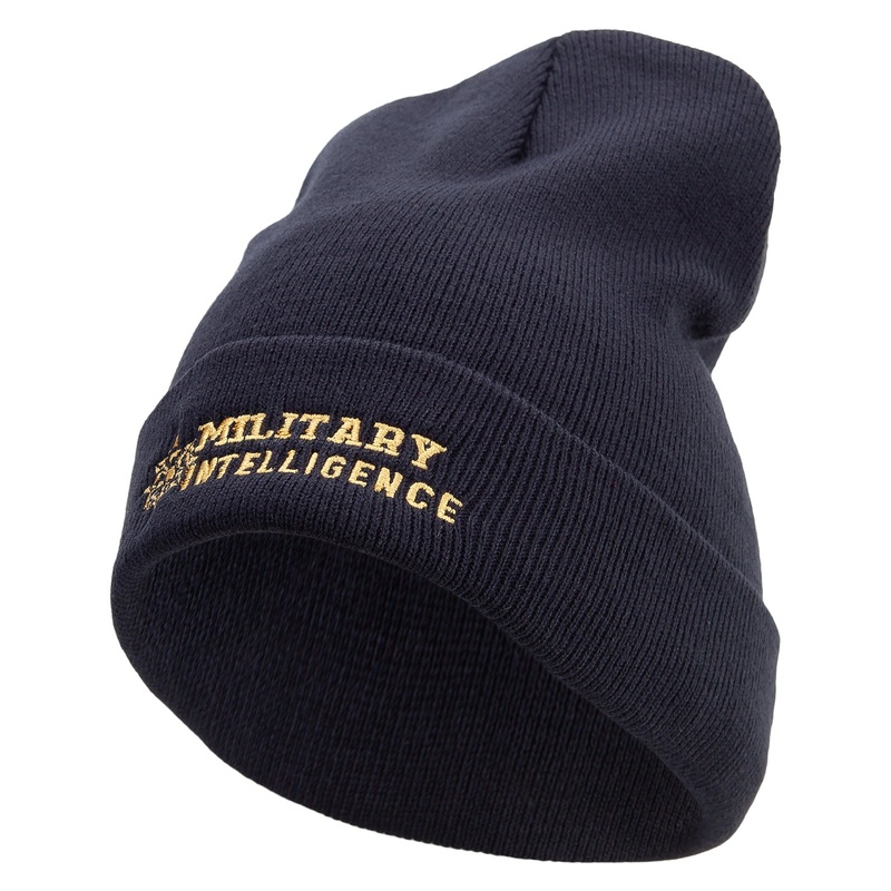 Military Intelligence Embroidered 12 Inch Long Knitted Beanie Black One Size