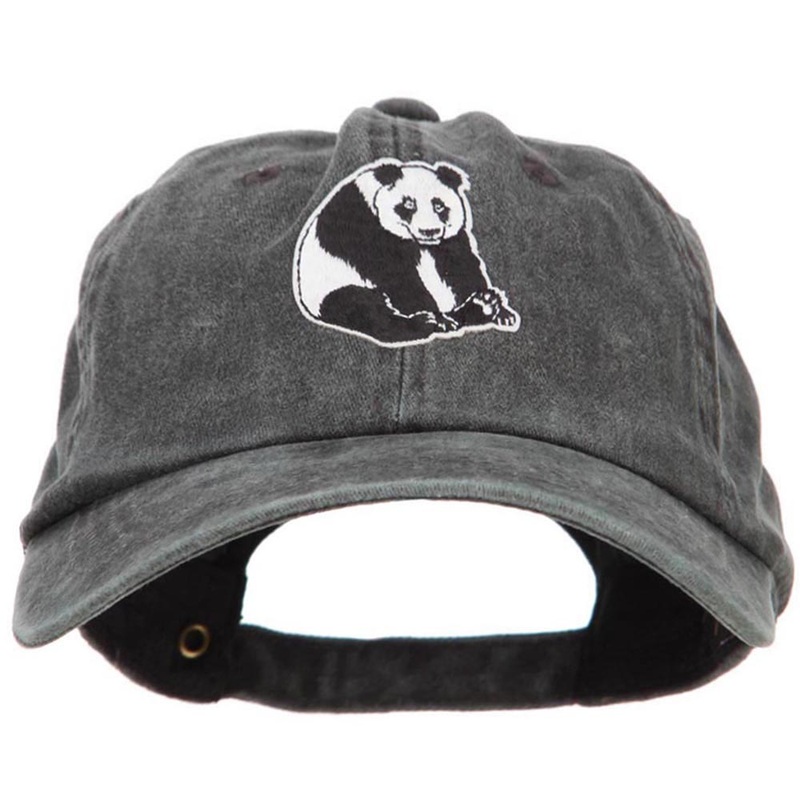 Panda Bear Patched Washed Cotton Twill Cap Black One Size