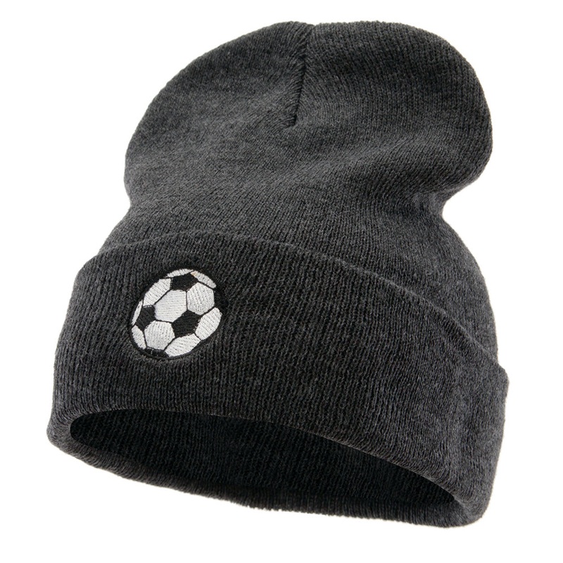 Soccer Play Embroidered 12 Inch Long Knitted Beanie Dark Grey One Size