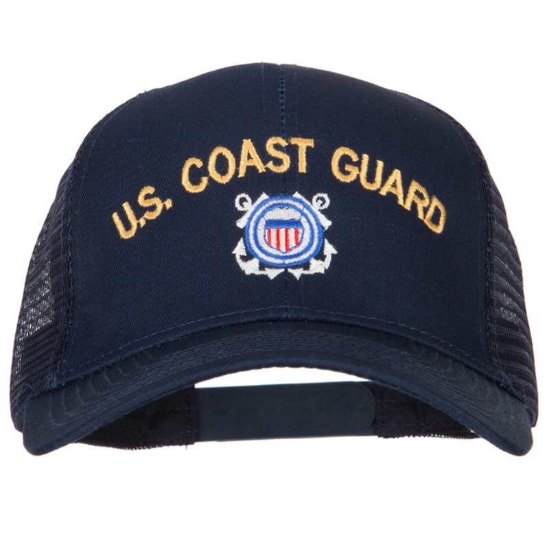 US Coast Guard Logo Embroidered Solid Cotton Mesh Pro Cap Navy One Size