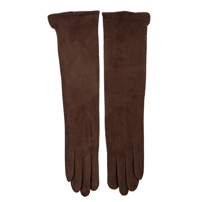 Women’s Long Texting Faux Suede Polyester Glove Dk Brown One Size