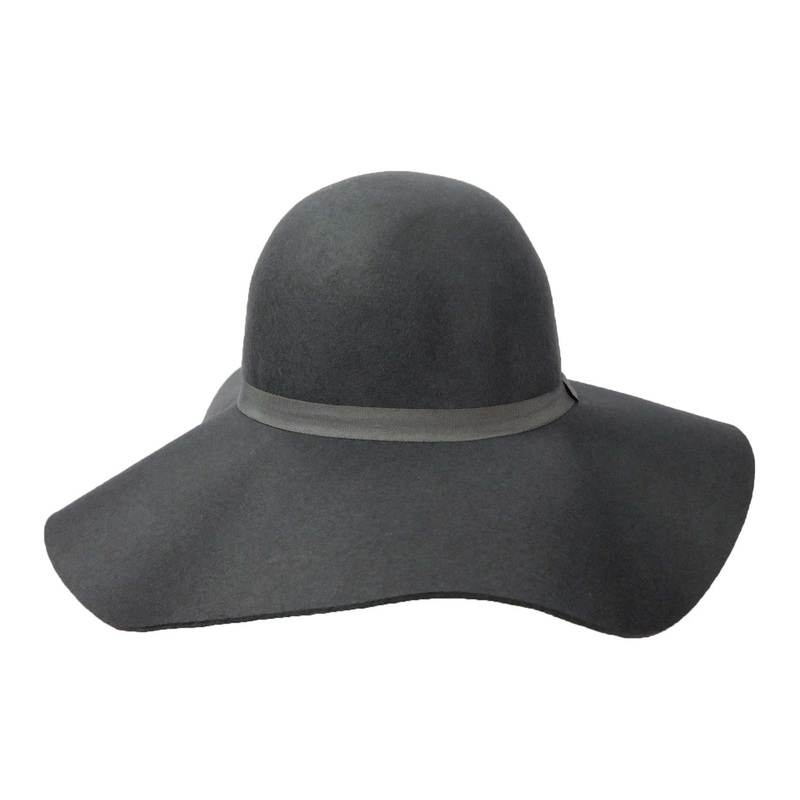 Wool Felt Wide Brim Hat for Women Charcoal Medium (57 cm)