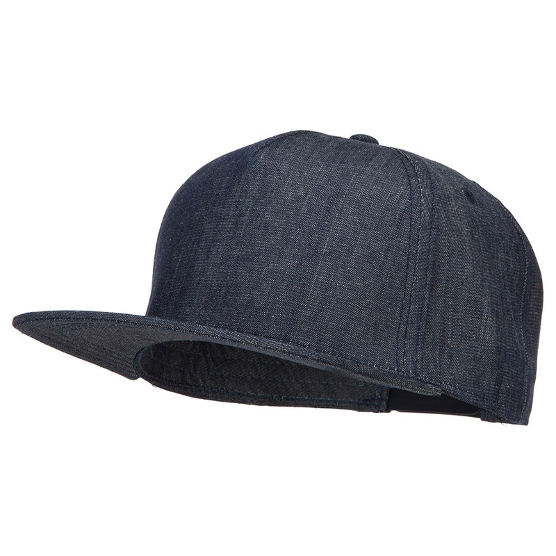 5 Panel Flat Bill Snapback Cap Denim Navy One Size