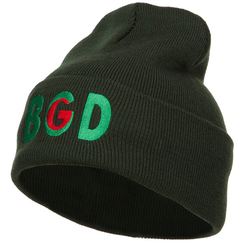 Bangladesh BGD Flag Embroidered Long Beanie Olive One Size