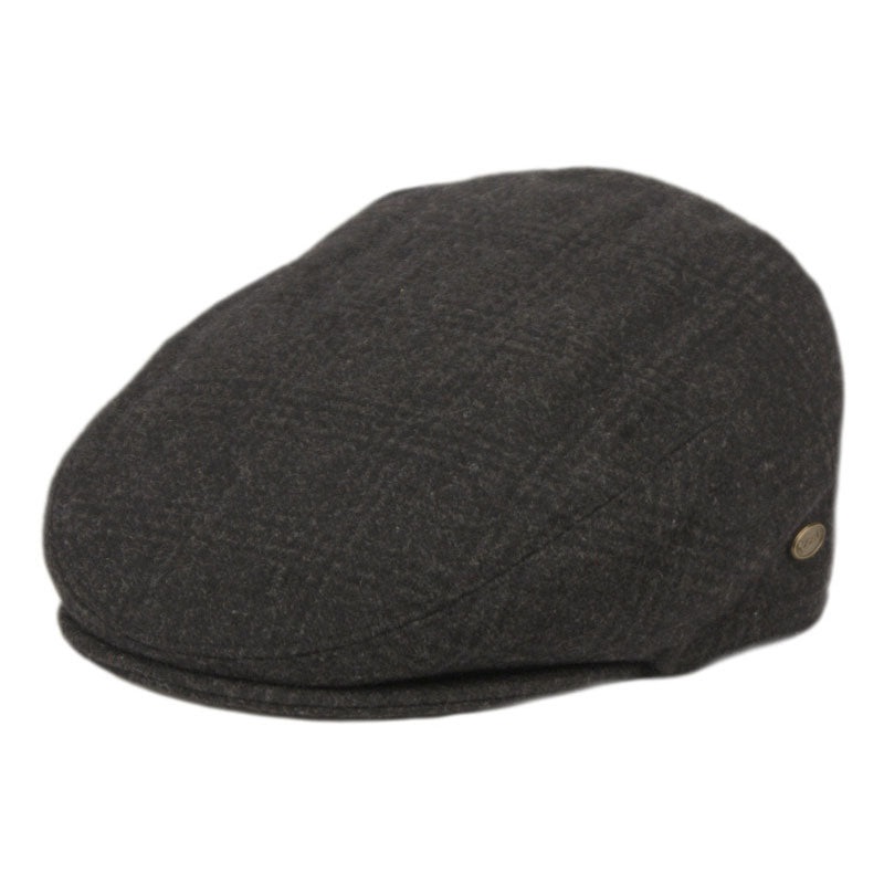 Black Plaid Wool Flat Cap with Quilted Lining – Epoch Hats Black M (22 3/8″)