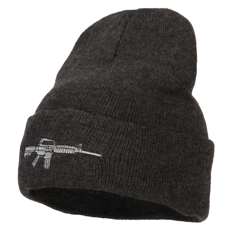 CAR-15 Rifle Embroidered Long Knitted Beanie Heather Charcoal One Size