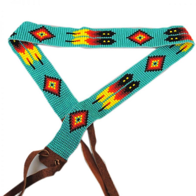 Feathers Beaded Hat Band TURQUOISE ADJUSTABLE