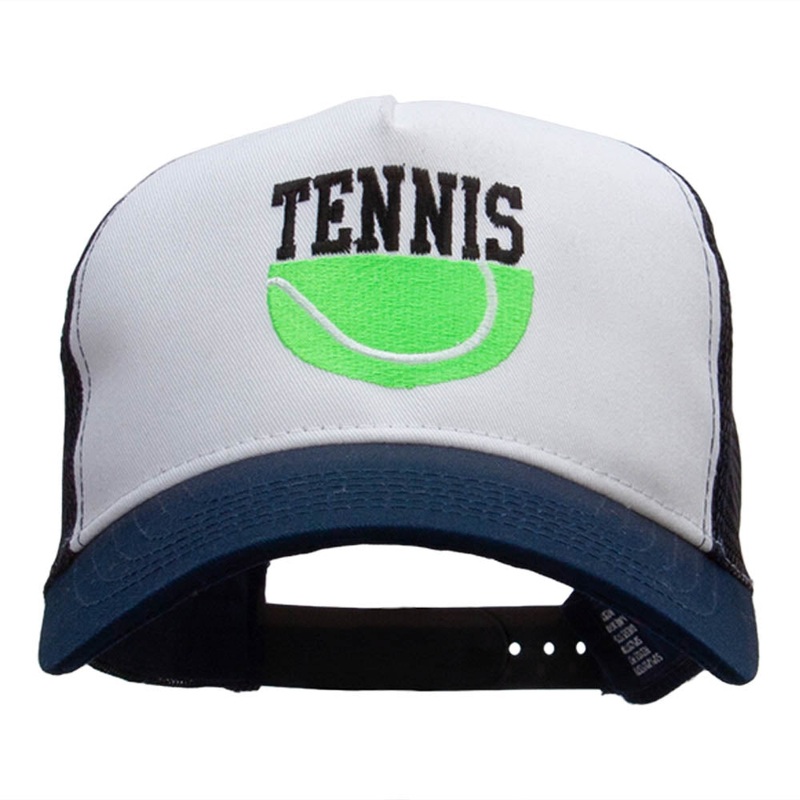Half Tennis Half Ball Embroidered PET Spun Mesh Cap White Navy One Size