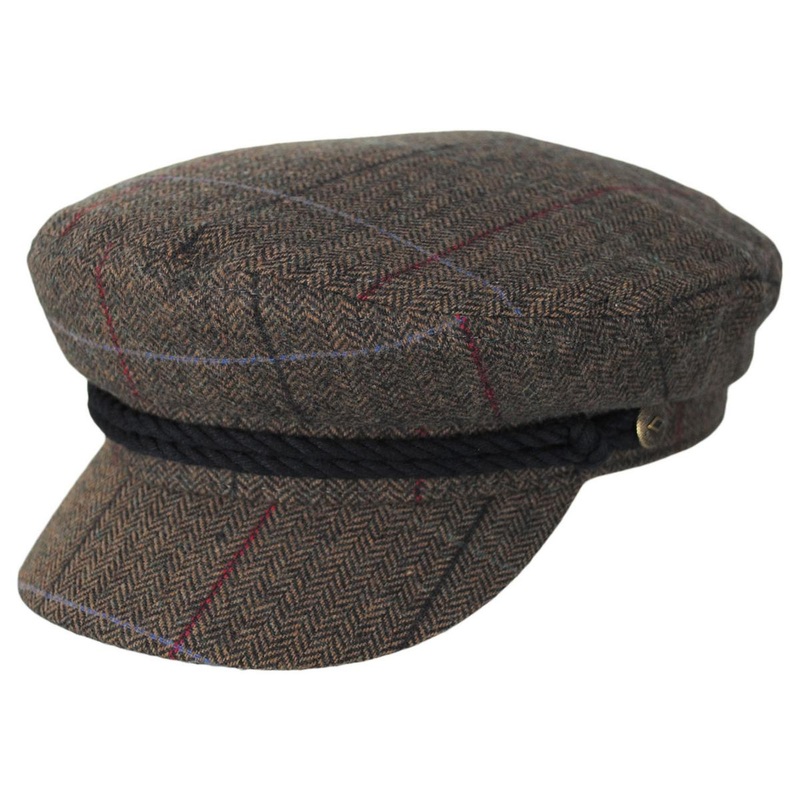 Herringbone Overcheck Wool Blend Fiddler Cap – Brown/Black BROWN/BLACK S