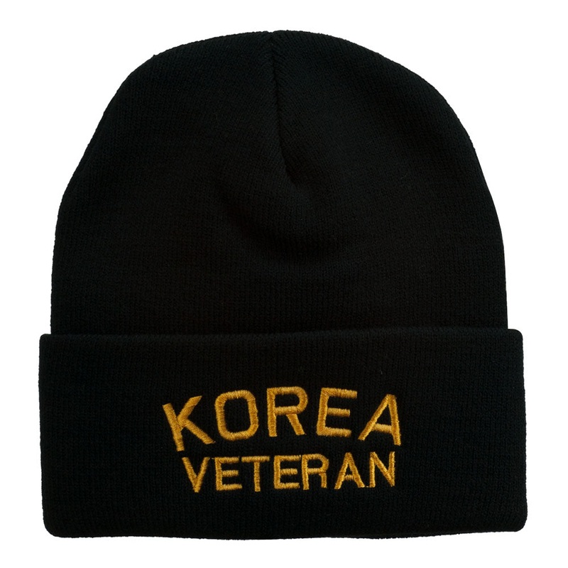 Korea Veteran Embroidered Long Knitted Beanie Black One Size