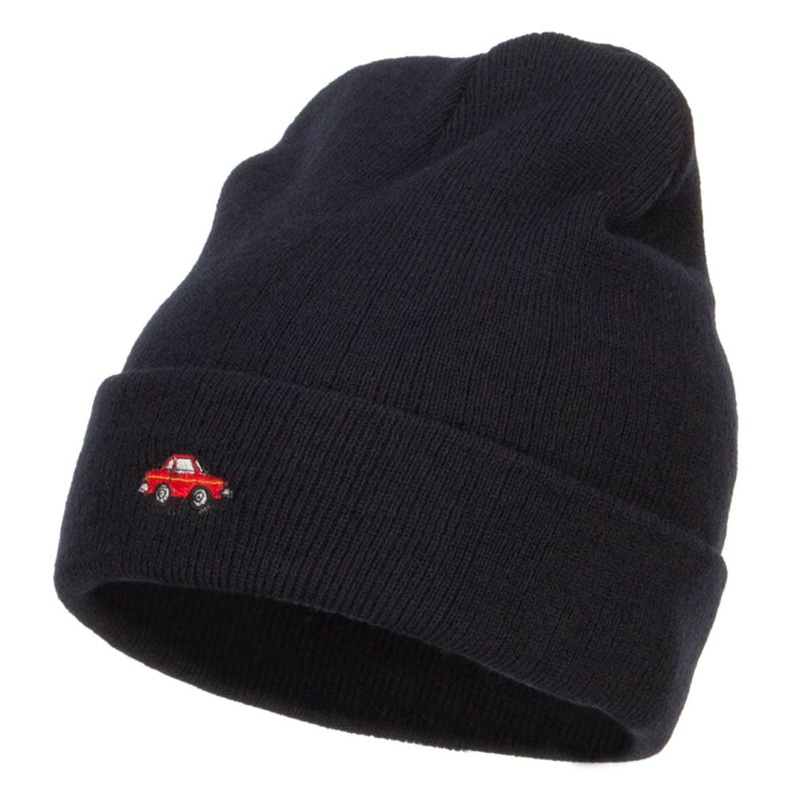 Mini Car Embroidered Long Beanie Navy One Size
