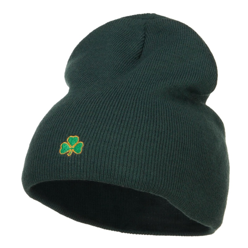 Mini Shamrock Embroidered Short Beanie Dk Green One Size