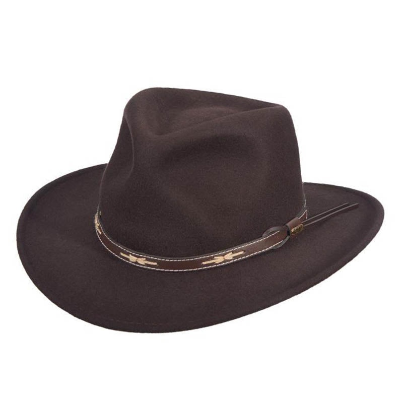 Phoenix Crushable Water Repellent Wool Felt Outback Hat – Scala Hat Chocolate Small (56 cm)