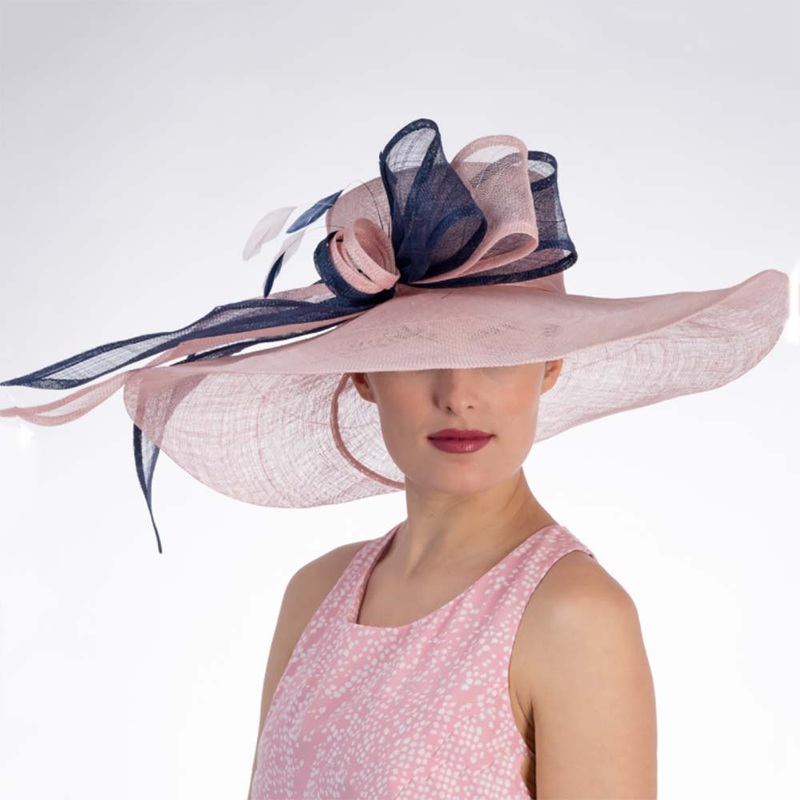 Pink and Navy Long Bow Wide Brim Derby Hat – KaKyCO Pink / Navy M/L (58 cm)