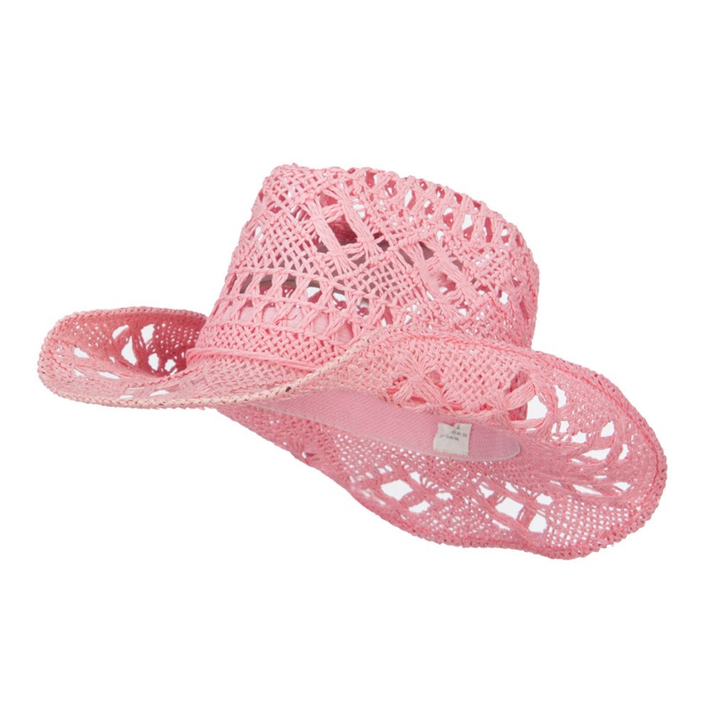 Solid Color Straw Cowboy Hat Pink One Size