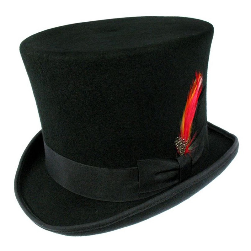 Wholesale Victorian Wool Felt Top Hat B2B Pre-Pack BLACK (1) 6 7/8, (2) 7,(2) 7 1/8, (2) 7 1/4, (2) 7 3/8, (1) 7 1/2, (1) 7 5/8, (1) 7 3/4