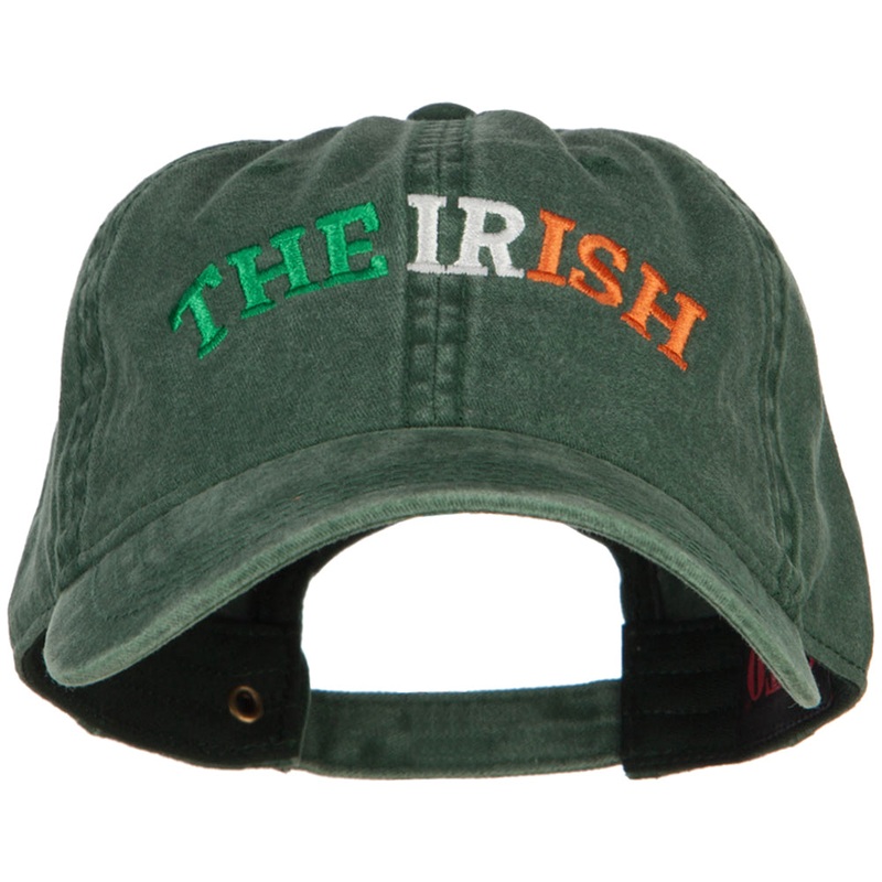 Wording of The Irish Embroidered Washed Cotton Cap Dk Green One Size