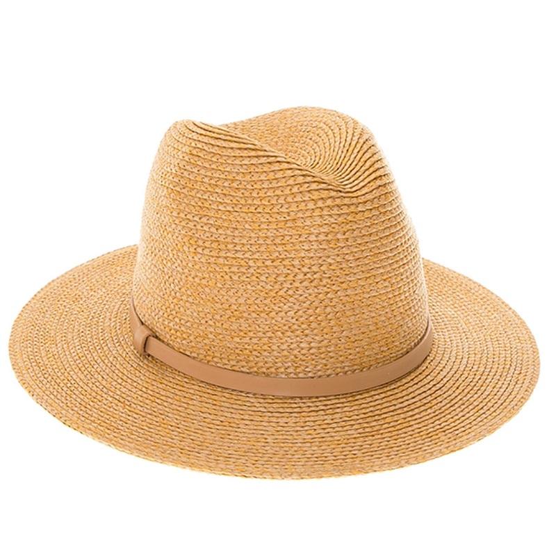 Belted Fine Braid Summer Fedora Hat – Boardwalk Style Tan OS (58 cm)