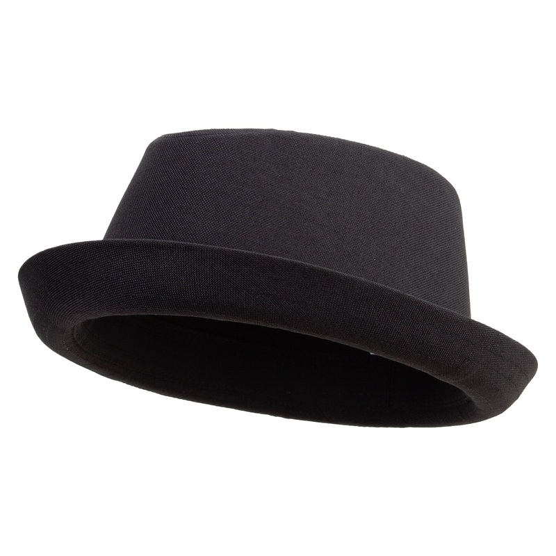 Big Size Polyester Linen Mixed Porkpie Upbrim Fedora Black XL-2XL