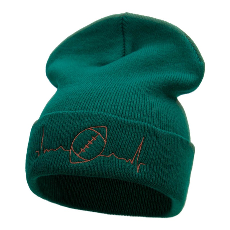 Football Beat Embroidered Long Beanie Dk Green One Size