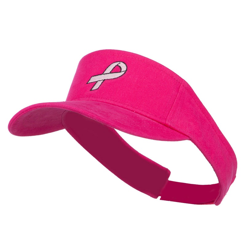 Hot Pink Ribbon Breast Cancer Embroidered Visor Hot Pink One Size