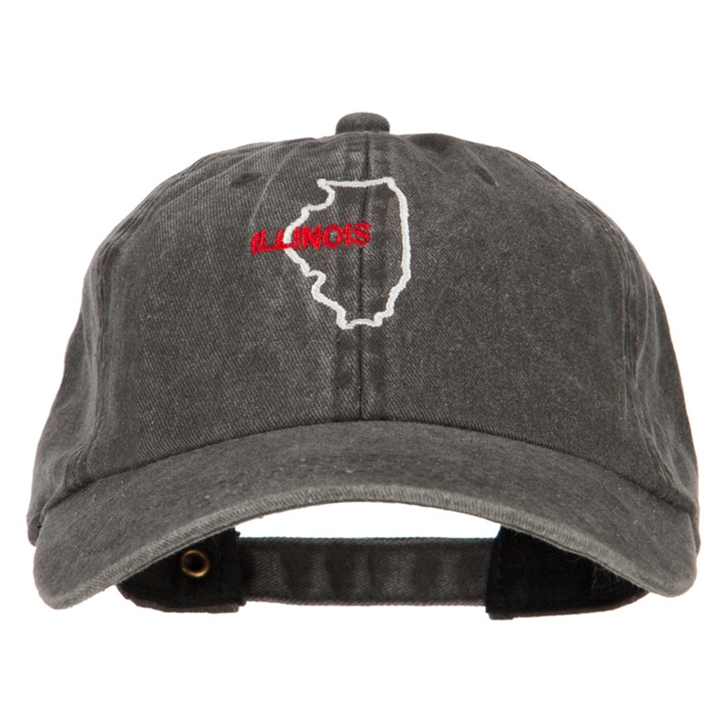 Illinois with Map Outline Embroidered Washed Cotton Twill Cap Black One Size