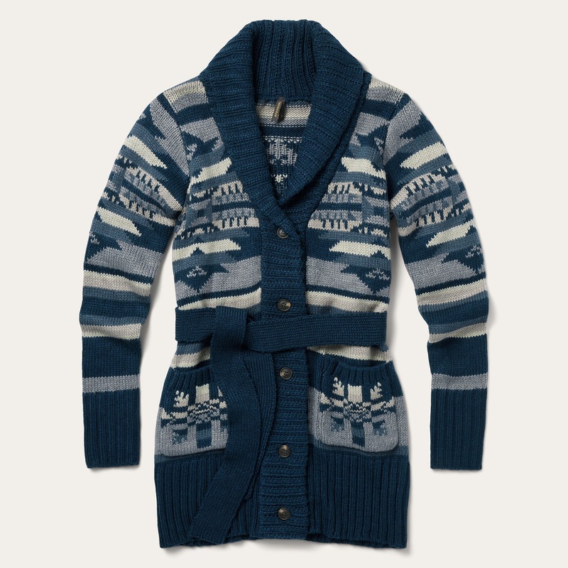 Indigo Aztec Belted Cardigan Blue XS