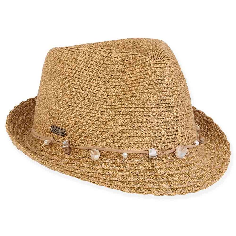 Jolly Straw Fedora with Stone and Pearl Band – Sun ‘N’ Sand Hats Tan OS