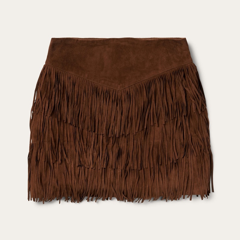 Lamb Suede Fringe Mini Skirt Brown 0
