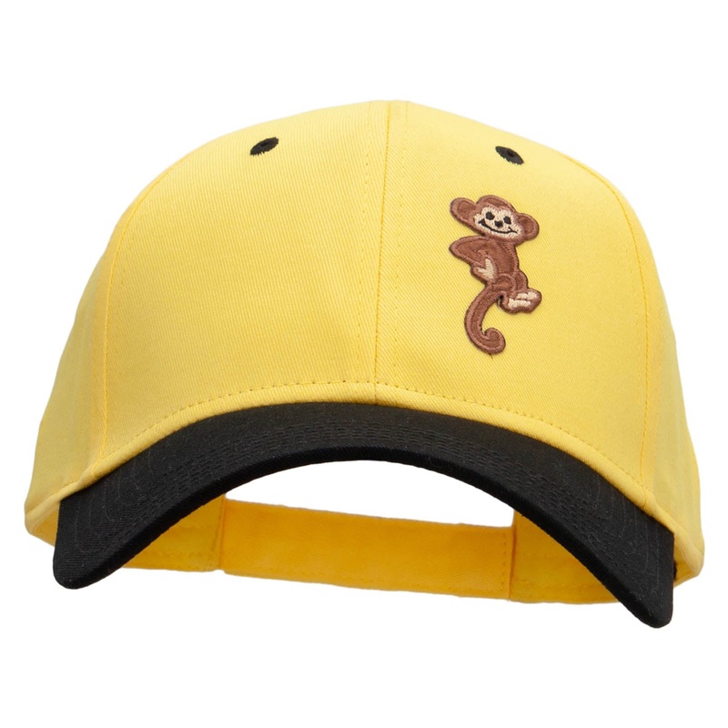 Monkey Animal Patched Two Tone Cotton Twill Low Profile Strap Cap Black Yellow One Size
