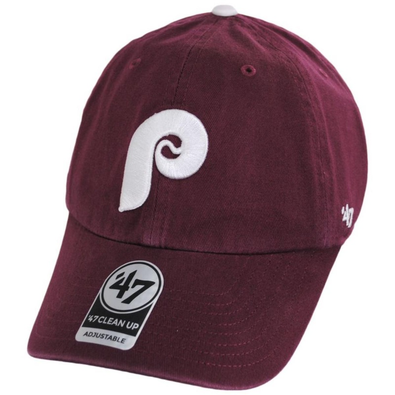 Philadelphia Phillies MLB Clean Up Strapback Baseball Cap Dad Hat BURGUNDY ADJUSTABLE