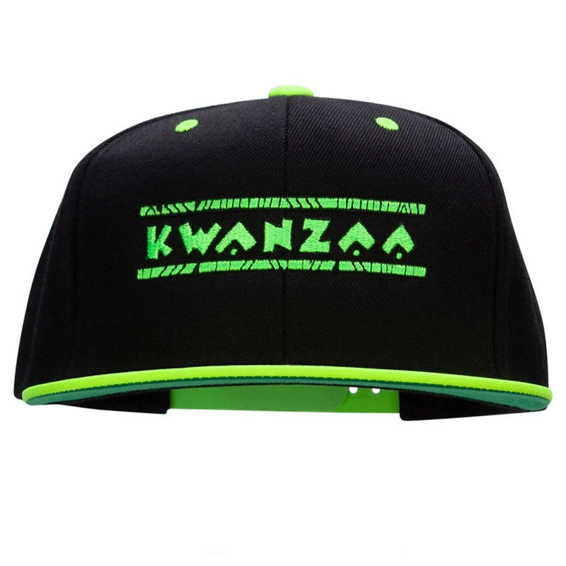 Retro Neon Green Kwanzaa Embroidered Wool Blend 2 Tone Cap Black Yellow One Size