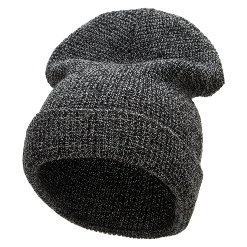 Waffle Knit Cuff Beanie Black Marled One Size