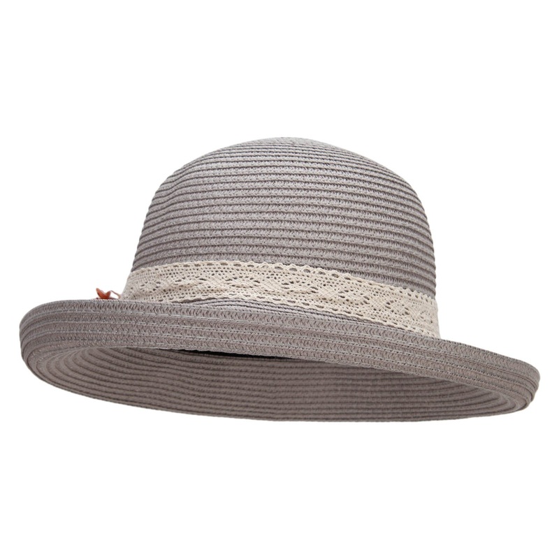 Women’s Toyo Braid large sik flower accent Kettle Brim Hat Grey One Size