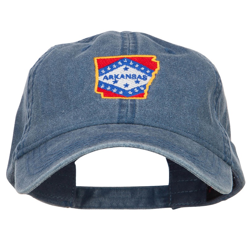Arkansas State Map Flag Embroidered Washed Cap Navy One Size