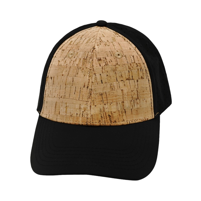 Blank – 6 Panel – Shallow Fit – Pony Tail – Cork – Black (Unisex) – Laser Mesh