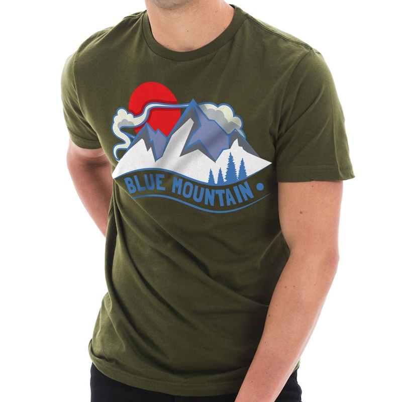 Blue Mountain Embroidered Unisex Lane Seven Ring Spun Combed Cotton Short Sleeve Deluxe Jersey T-Shirt Army Green XS
