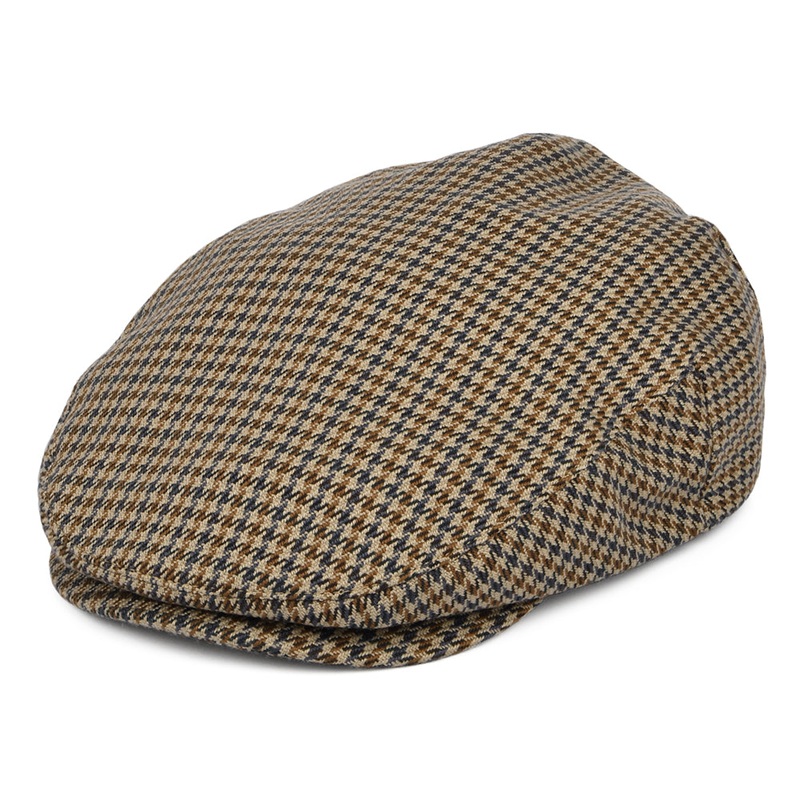 Brixton Hooligan Houndstooth Flat Cap – Sand-Navy Small-56cm