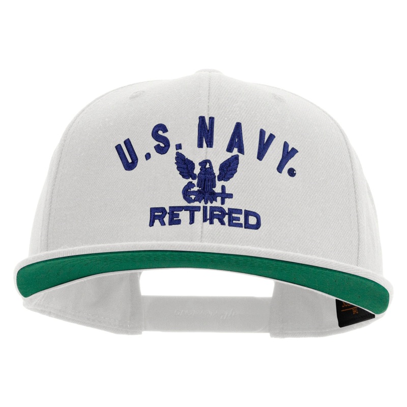 Eagle Navy Retired Embroidered Wool Blend Prostyle Snapback Cap White One Size