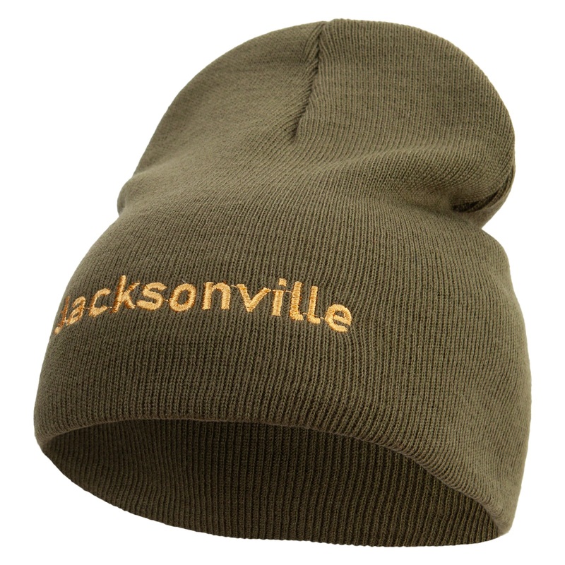 Jacksonville Logo Embroidered 8 inch Acrylic Short Beanie Olive One Size