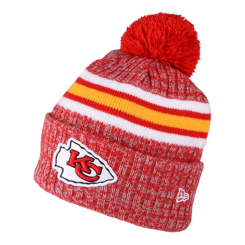 New Era Kansas City Chiefs Bobble Hat – NFL Sideline Sport Knit – Red-Gold 1-Size