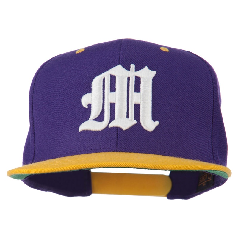 Old English M 3D Embroidered Snapback Cap Purple Gold One Size