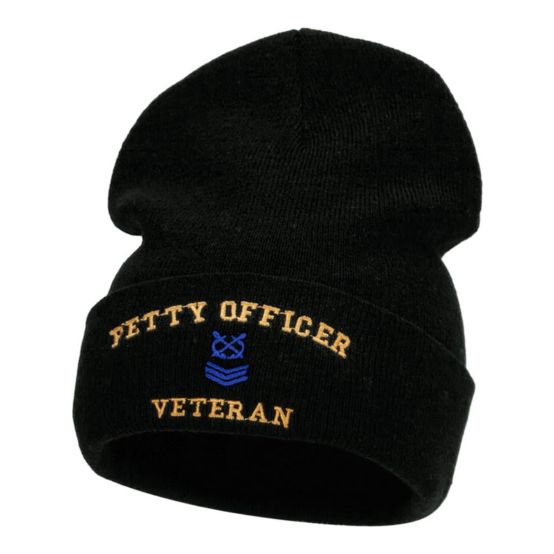 Petty Officer Veteran Embroidered Long Knitted Beanie Black One Size