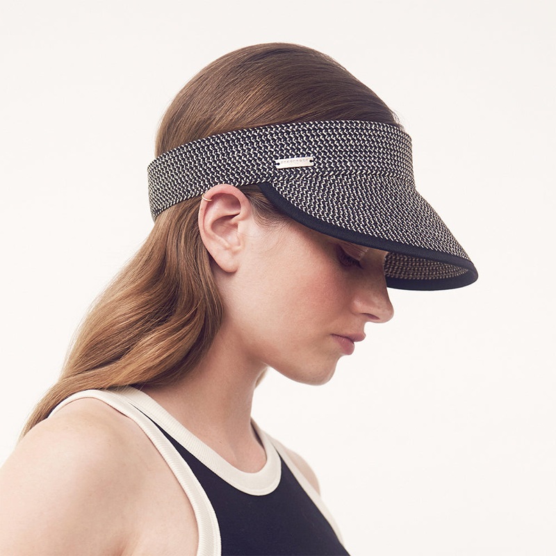 Seeberger Hats Toyo Straw Foldable Sun Visor – Natural-Black 1-Size