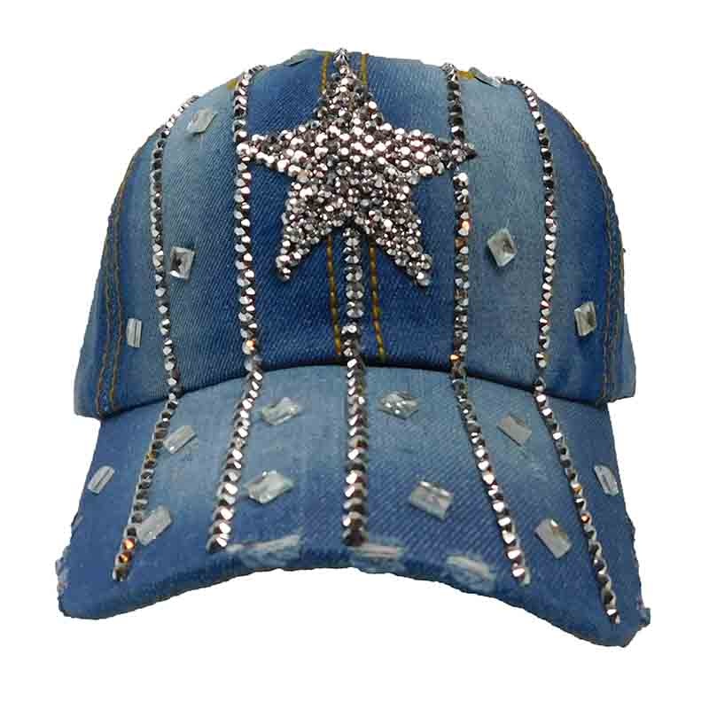 Star and Stripes Rhinestone Studded Baseball Cap Blue