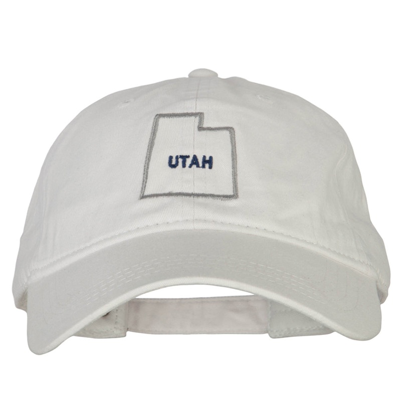 Utah with Map Outline Embroidered Washed Cotton Twill Cap White One Size