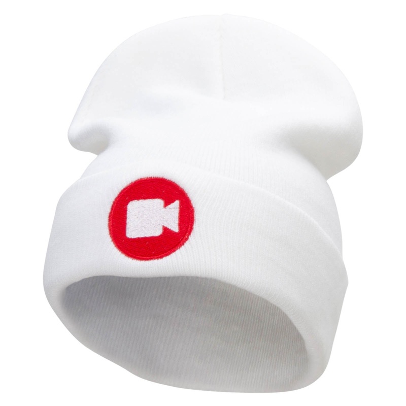 Video Stream Embroidered 12 Inch Long Knitted Beanie White One Size