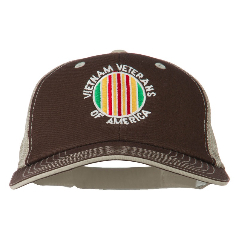 Vietnam Veteran Embroidered Big Size Mesh Cap Brown Beige XL-3XL
