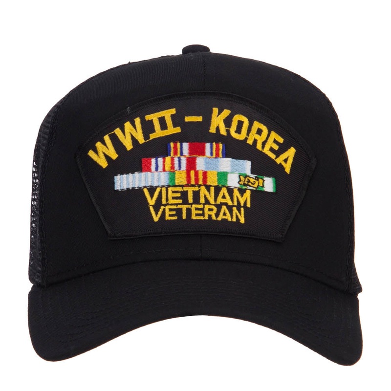 WW2 Korea Vietnam Veteran Patched Mesh Cap Black One Size