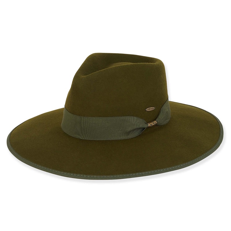 Adora Wool Hat – Wide Brim Wool Felt Safari Hat, Olive Green Olive Large (59 cm)